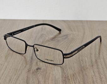 PRADA VPR 62I Mens Black Eyeglasses Frames, Full Rim Metal x Acetate - NOS