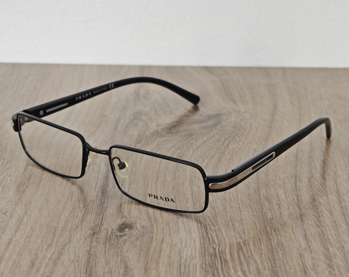 PRADA VPR 62I Mens Black Eyeglasses Frames, Full Rim Metal x Acetate - NOS
