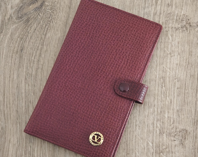 Valentino Garavani Small Burgundy Leather Notepad Organizer Cover Made in Italy - 15 x 9 cm