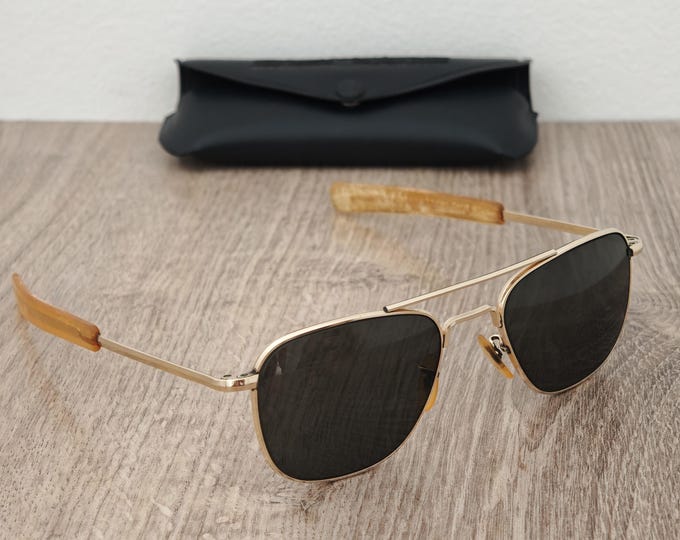 Vintage American Optical 12K GF Gold Filled Pilot Sunglasses Made in USA