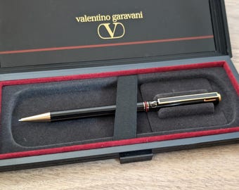 ヴィンテージ ヴァレンティノ ガラヴァーニ ボールペン – ブラック＆ゴールド – 高級デザイナーペン、オリジナルボックス付き – 本物