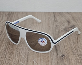 Gafas de sol vintage CEBE para esquí - Montura blanca, cristal espejado marrón - Hechas en Francia
