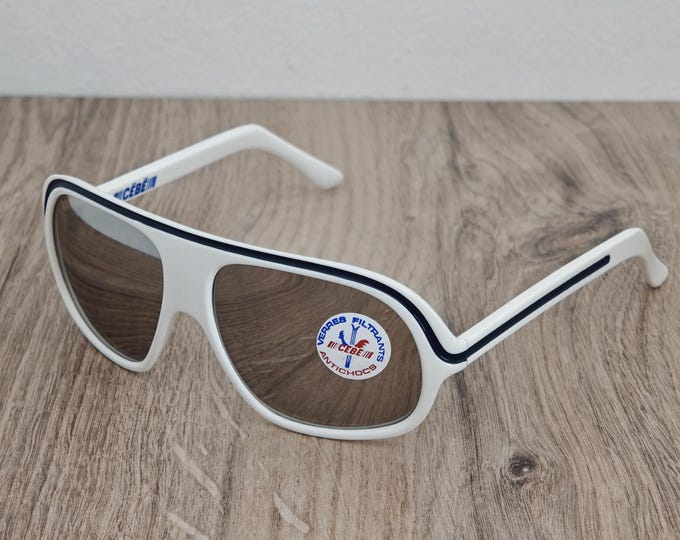 Vintage CEBE Ski Sunglasses - White Frame Brown Mirrored Glass - Made in France