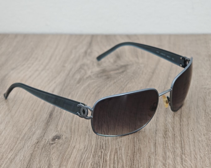 CHANEL 4091 CoCo Mark Metallic Blue Sunglasses Made in Italy - Y2K