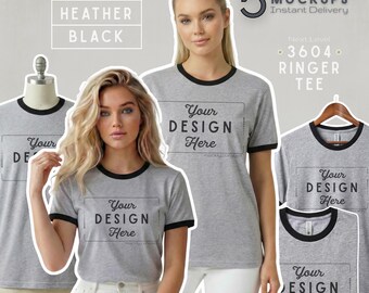 Next Level 3604 Ringer T-Shirt Mockup | Modell & Schaufensterpuppe (Digital Download)