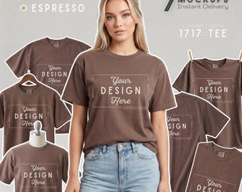 Comfort Farben T-Shirt Mockup | 1717 Schweres Modell | Bernstein & Espresso Bundle
