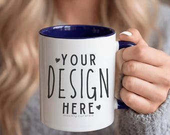 Navy Henkelbecher Mockup | 11 Unzen Keramik Kaffeetasse (PNG Digital Download)