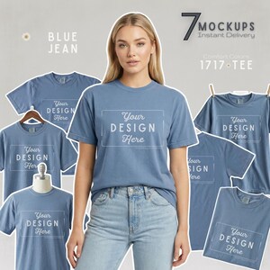 Comfort Colors T-Shirt Mockup | 1717 Heavyweight Model | Blue Jean Product System + Amber