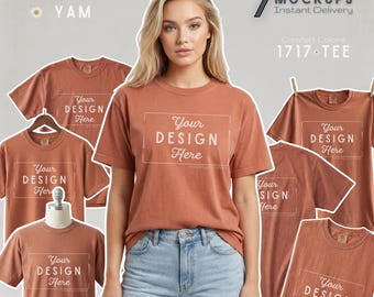 Comfort Farben T-Shirt Mockup | 1717 Schweres Modell | Bernstein- und Yamswurzelfarben