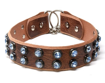 Męska skórzana obroża Martingale dla psa, skórzana obroża Martingale dla psa. Bling Leather Collar, wyprodukowano w USA, wszystkie rozmiary.