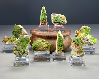 ¡Tú eliges! Piromorfita Matcha UV con soporte / Fluorescencia UV / Muestra de mineral natural / Colección