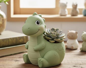 Dinosaurusplanter 3D-model: succulente plantenbak STL-bestand, plank cactusplanter, gestapelde plantenbak, bloempot, bloembak 3D-afdrukbestand