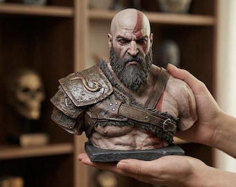 Kratos God of War: God of War STL-bestand, Kratos STL-bestand, Kratos-buste 3D STL, buste 3D-model, God of War-beeldje, gamestandbeeld
