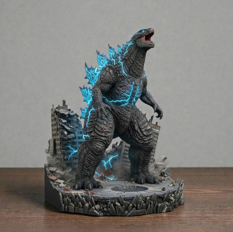 Modelo 3D de Godzilla: Diorama de Godzilla (archivo STL), Monstruo STL, Modelo 3D de Monstruo, Rey Monstruo 3D, Figura de Acción STL, Archivo para impresora 3D imagen 2