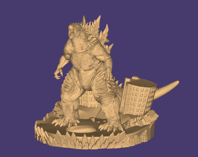 Modelo 3D de Godzilla: Diorama de Godzilla (archivo STL), Monstruo STL, Modelo 3D de Monstruo, Rey Monstruo 3D, Figura de Acción STL, Archivo para impresora 3D imagen 3