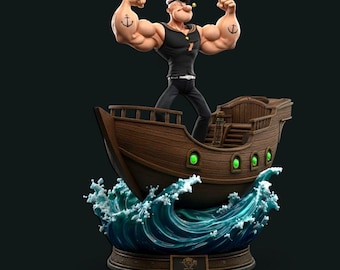 Popeye 3D Model : Popeye STL File , Sailor 3D Model , Pirates STL File , High Quality 3D Model , Cartoon 3D Print File , Popeye Statue