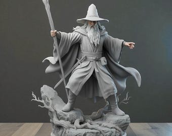 Gandalf 3D-model: Gandalf STL-bestand, 3D-model Lorf of the Rings, Lotr Diorama-model, Middle Earth, 3D-model Gandalf-standbeeld