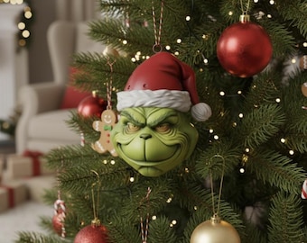 Grinch 3D Model : 3D Christmas Tree Ornament , Grinch STL File , Santa Hat 3D Model , Christmas Ornament , Christmas Home Decor