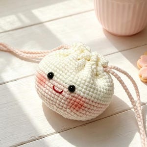 Dumpling Drawstring Pouch Crochet Pattern, Kawaii Coin Purse PDF Tutorial