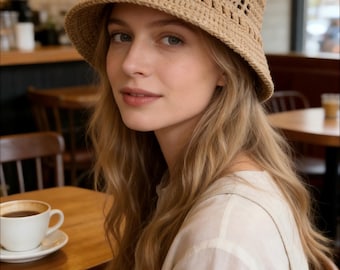 Patrón de crochet para sombrero de pescador de encaje (PDF), sombrero bohemio para el sol de verano, tutorial para principiantes, descarga instantánea