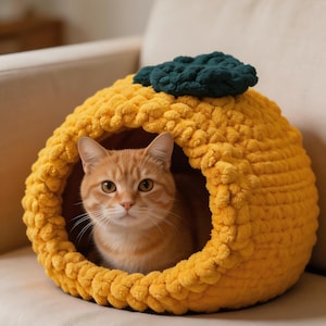 Crochet Cat Cave Pattern: Orange Slice Pet Bed (PDF Download)