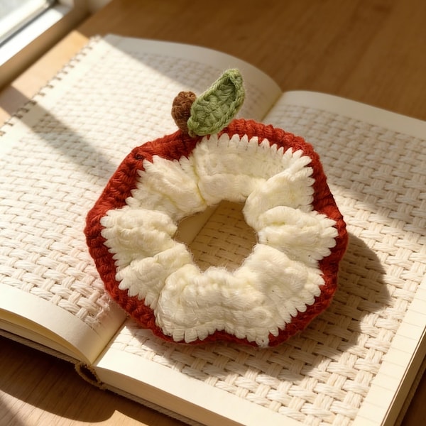 Crochet Apple Slice Scrunchie Pattern, Beginner DIY Tutorial (Digital Download)
