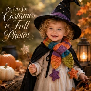 Halloween Crochet Scarf Pattern Witch Costume Accessory Kids Scarf Knitting Tutorial Winter Gift