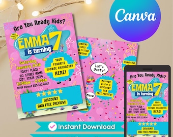 Editable Sponge Birthday Invitation for Kids