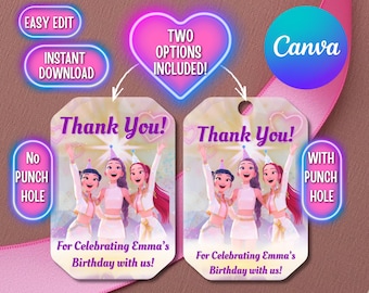 K-Pop Demon Hunter Thank You Tags, Party Favor, Editable Canva Template (Digital Download)