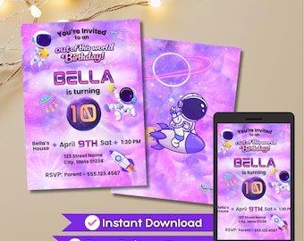 Space Galaxy Outer Space Astronaut Theme Birthday Party Invitation