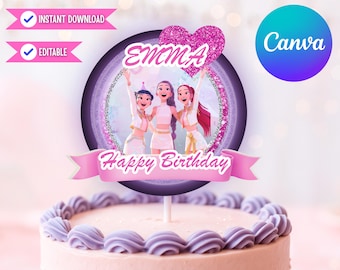 Editable Kpop Demon Hunter Birthday Cake Topper (Canva Digital Download)