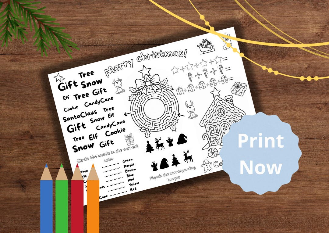 Christmas Activity Mat for Kids, Printable Christmas Placemat - Etsy