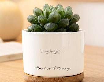 Custom Name Indoor Flower Pot with Saucer,Personalized Speckled Ceramic Planter,  Housewarming Gift for Couple Friend