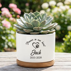 Aangepaste plantenpot voor huisdier gedenkteken, gepersonaliseerde hond verlies sympathie cadeau, Forever in Our Heart Pet Remembrance plantenbak met naam jaar