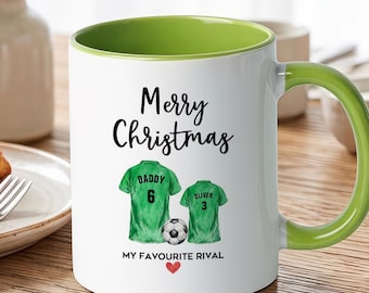 Taza personalizada para papá futbolista, taza navideña personalizada para padre e hijo, regalo para papá futbolero, taza "Mi rival favorito", regalo de Navidad para papá