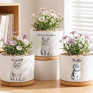 Personalized Cat Planter, Custom Pet Name Flower Pot, Cat Lover Gift, Memorial Pet Planter, Cute Succulent Pot, Gift for Cat Mom