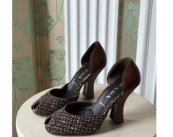 PRADA Forest Green Leather Heels With Leaf& Acorn F/W 1999 | SIZE