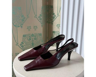 Vintage Gucci  by Tom Ford Iconic GG Rhinestone Cherry Red Slingback Heels 38