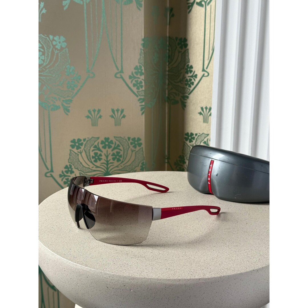 Vintage Prada Sport Red Linea Rossa Shield Mask Sunglasses SPS01Q