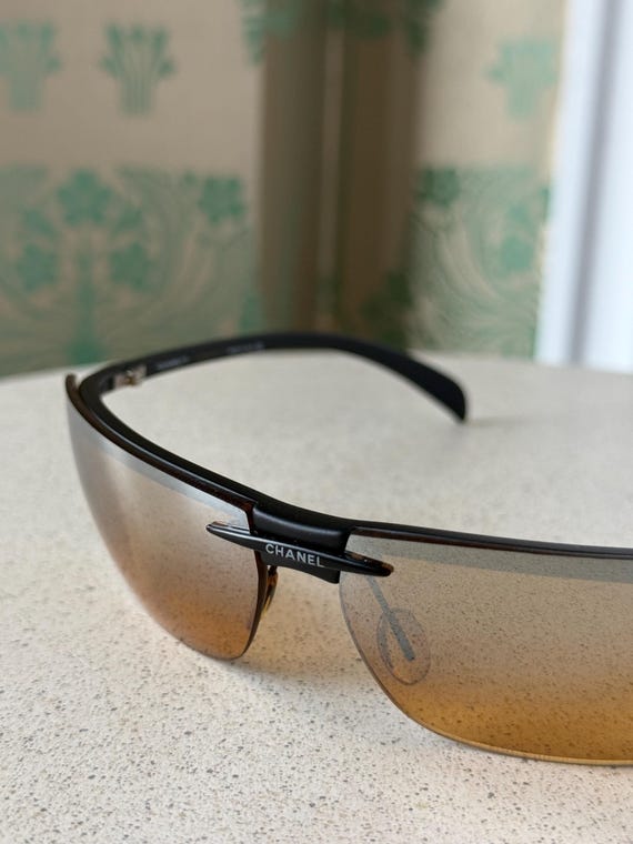 Vintage Chanel Sport Sunglasses Half Frame Polarized Yellow Shield