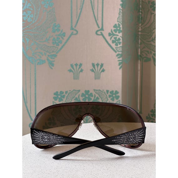Vintage Chanel Shield Mask Sunglasses With Rhinestones CC Logo