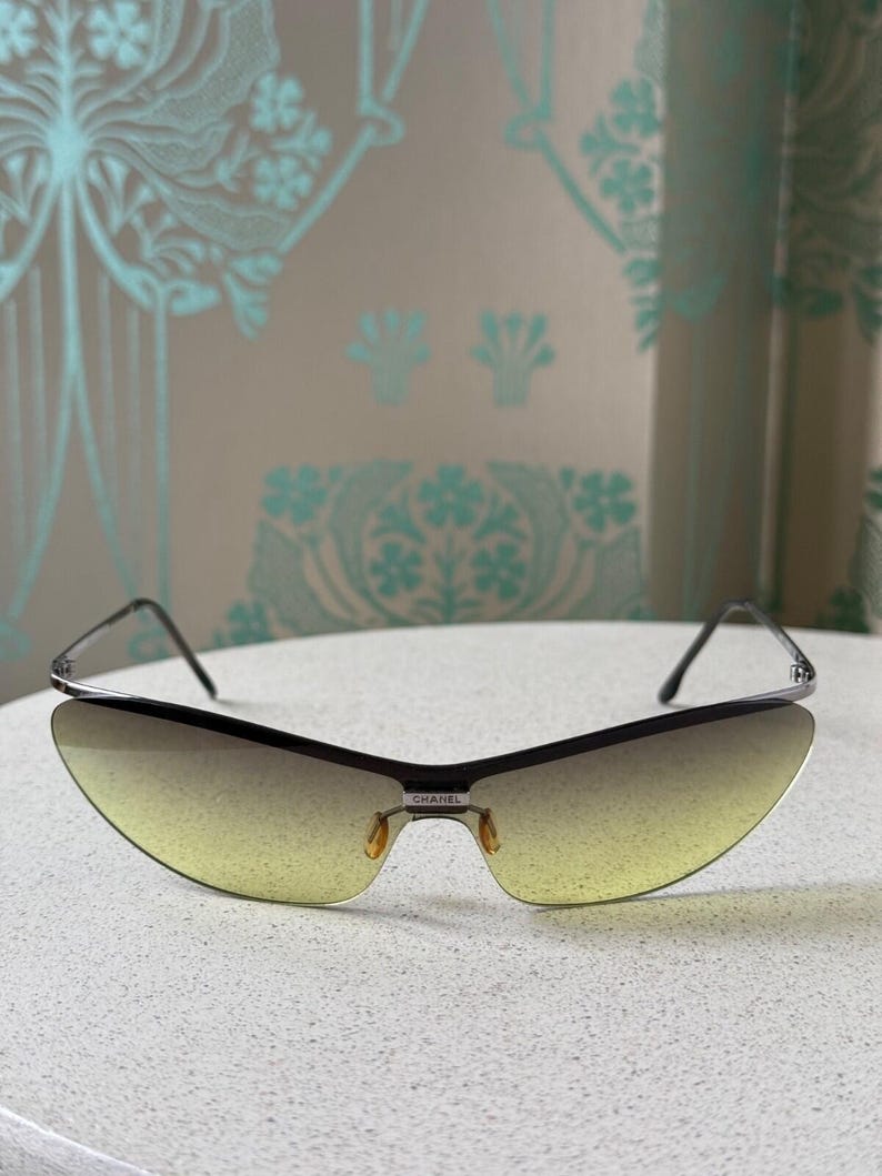Vintage Chanel Schild Maske Grün Silber Licht Sonnenbrille 4042 Bild 6