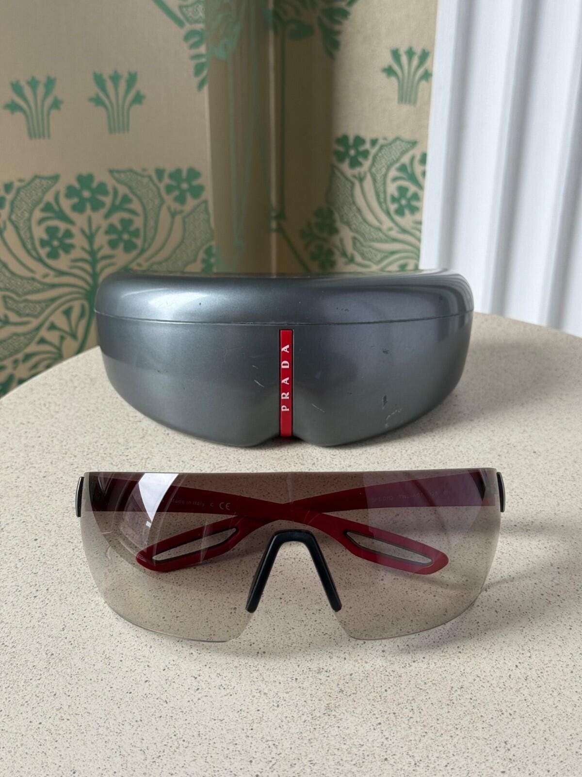 Vintage Prada Sport Red Linea Rossa Shield Mask Sunglasses SPS01Q