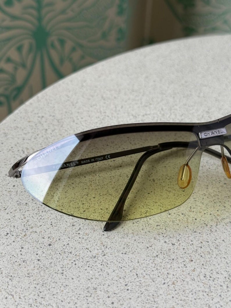 Vintage Chanel Schild Maske Grün Silber Licht Sonnenbrille 4042 Bild 11