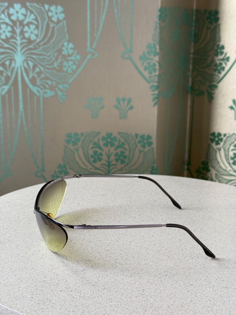 Vintage Chanel Schild Maske Grün Silber Licht Sonnenbrille 4042 Bild 5