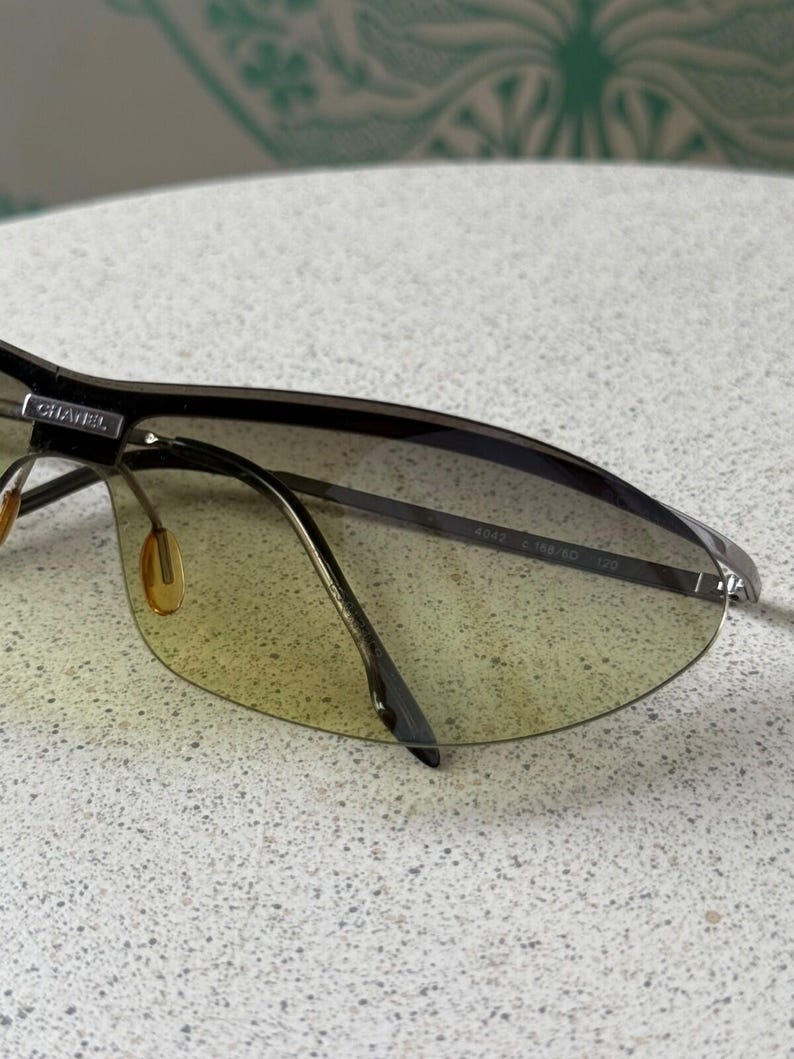 Vintage Chanel Schild Maske Grün Silber Licht Sonnenbrille 4042 Bild 12