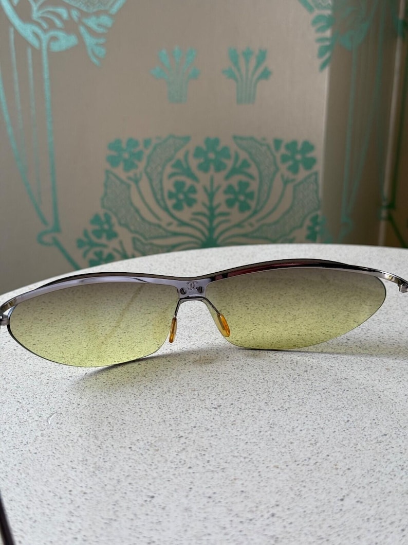 Vintage Chanel Schild Maske Grün Silber Licht Sonnenbrille 4042 Bild 13