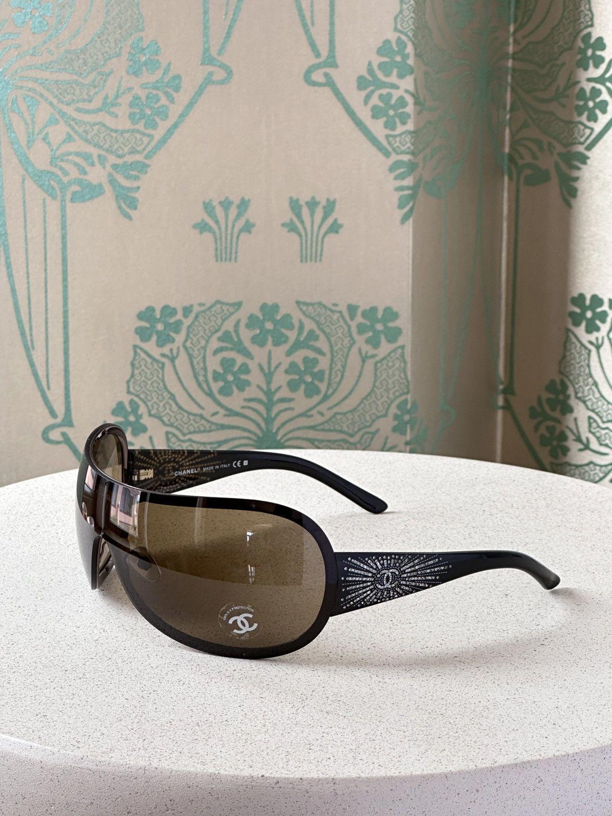 Vintage Chanel Shield Mask Sunglasses With Rhinestones CC Logo