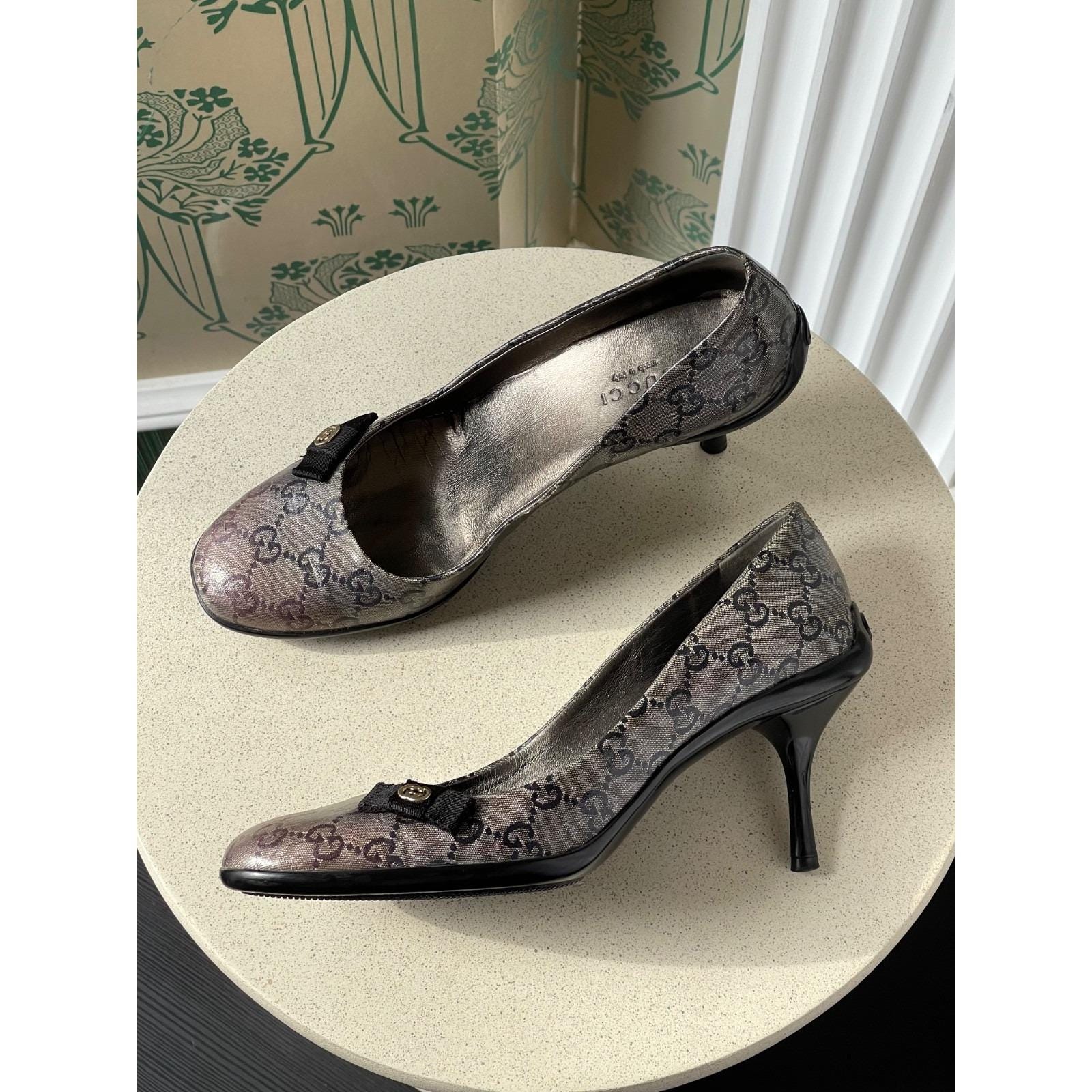 Vintage Gucci Monogram GG Crystal Canvas Metallic Gold/grey Bow 