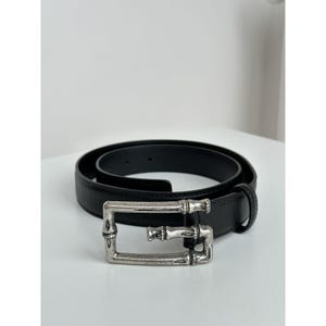 Vintage Gucci Metal Bamboo Silver Buckle Leather Belt Womens Size 80/32 Authentic 2000